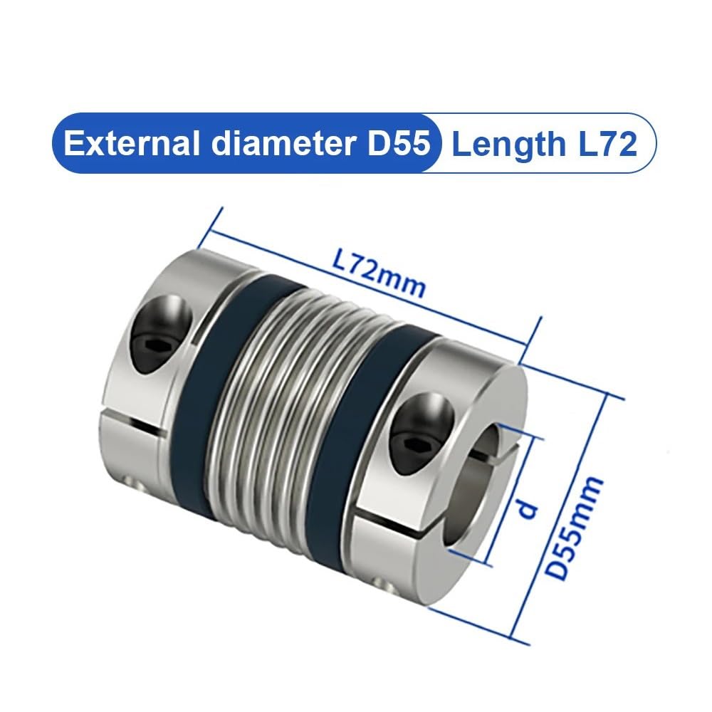 Flexibel Anschluss 1 stücke Wellenkupplung D55L72 Faltenbalg Flexible Motorkupplung CNC Aluminium Hohe Elastizität Kreuzgelenk 3D-Drucker Cardan Klemmung Ausfahren(12mm to 12mm)