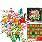 Advent Calendar 2025 Flower Bouquet Building Blocks, 24 day Christmas countdown calendar, including 24 types of flowers, Artificial Wildflower Bricks, Christmas Gift for Kids Adults Teens