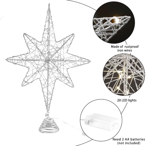 Dulefun DULEFUN-US-XM162M1P1 Christmas Tree Topper 13.5 Inch Silvery Star Tree Toppers thumb #4
