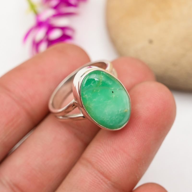 NILOY Bio Chrysoprase Gemstone 925 Sterling Silver Ring Men And Women All Size Ring Gift item Handmade Jewelry PGR-0005