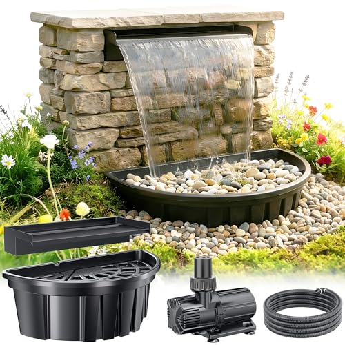 POPOSOAP Pond Waterfall with Stock Tank, Heavy Duty Container, for Pondless, Waterfall, Water Features and Garden