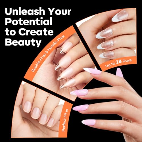 Image of Modelones Almond Nail Tips, 240PCS Pre-Etched 40 Grit Half Matte Clear Full Cover Soft Gel Nails Tips, 15 Sizes Medium Almond Fake Nail Tips for DIY Extensions Press On Nails for Women
