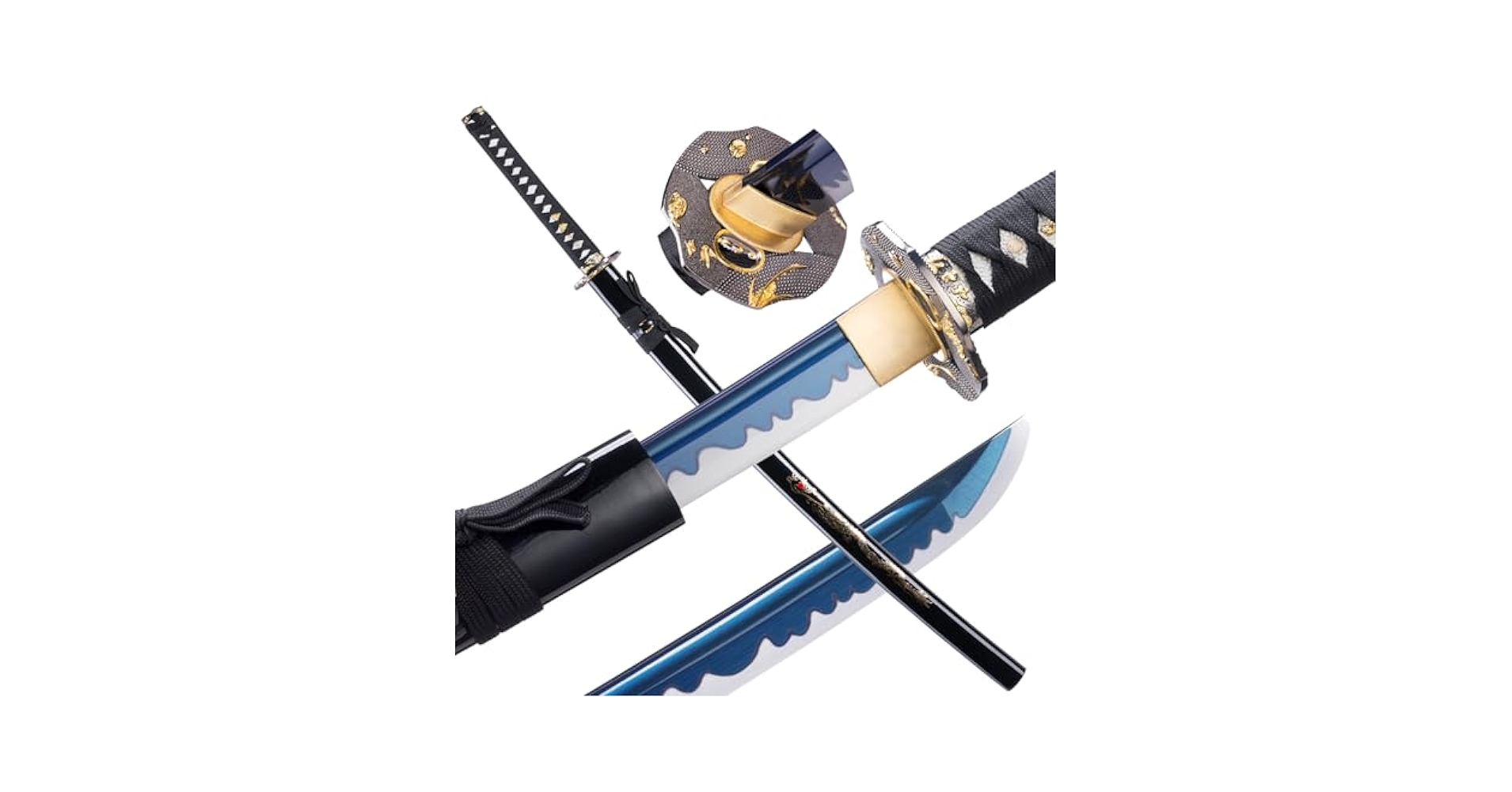 12寸中炭素鋼焼藍武士刀【藍銀草】古兵器 武具 刀装具 日本刀 模造刀 居合刀 12寸中炭素鋼焼藍武士刀【藍銀草】古兵器 武具 刀