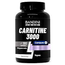 Bandini® L CARNITINA 3000, 180 capsule vegane con Carnipure® ad Alto Dosaggio, Integratore Sportivo con Tartrato di L-Carnitina, Pure Carnitine ad Alto Assorbimento e Biodisponibilità, Senza Additivi