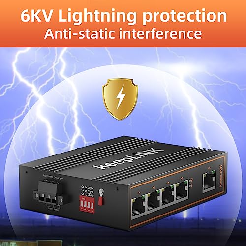 Image of 5 Port Industrial Gigabit Switch Unmanaged, Ethernet Din-Rail Switch, IP40 Operating Temperature Range of -30 - 75C (-22 - 167F)