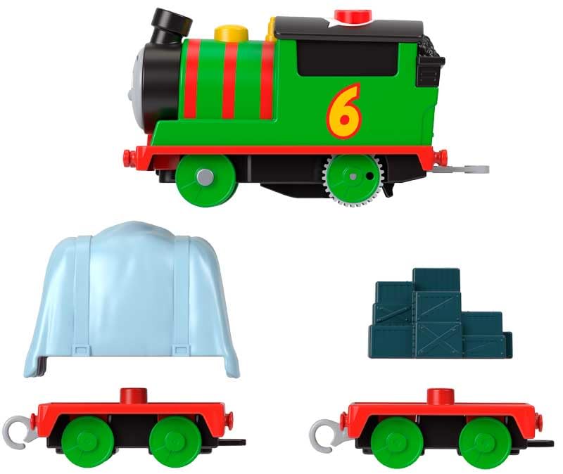 Thomas & Friends Motorized Toy Train Talking Percy silnik zasilany bateriami z dźwiękami i zwrotami dla dzieci w wieku przedszkolnym od 3 lat, brytyjska wersja angielska, HWY32
