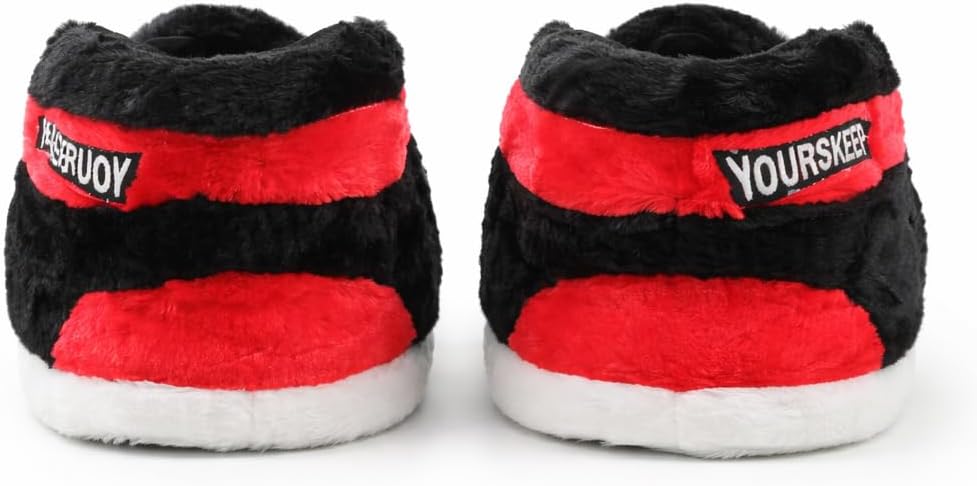 Sneaker Slipper - BRED Jordan Look-Alike Sneaker Slippers - Comfy Warm Indoor Plush Kicks For Lounging - Non-Slip Sole, Funny Unisex Gift For Men & Women - One Size Fits All - Unisex Indoor Floor image 4