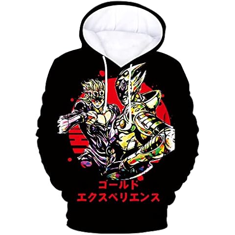 Harajuku Anime JoJo's Bizarre Adventure Joseph Joestar 3D Hoodie Kujo Jotaro Long Sleeve Pullover Giorno Giovanna Sweatshirt with Oversized Pocket Cover
