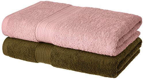 Amazon Brand – Solimo 100% Cotton 2 Piece Bath Towel Set, 500 GSM (Sepia Brown and Baby Pink)
