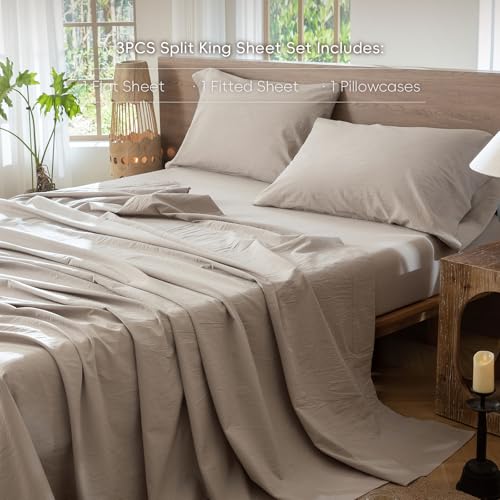 Image of MooMee Sheet Set 100% Washed Cotton Linen-Like Extra Deep Pocket Twin