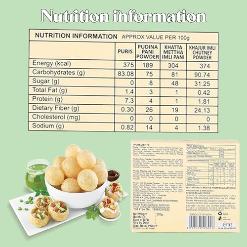 Image of Chokhi Dhani Pani Puri Chaat Kit | Complete Golgappa /Puchka Kit | Pudina Pani, Imli & Khajur Imli Mix | Ready to Eat Street Food Snack | Easy Instant Chaat at Home (Pack of 1)