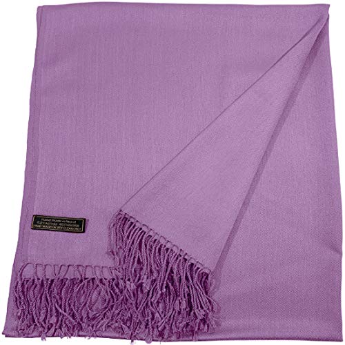 CJ Apparel Mauve Light Purple Lilac Magenta Solid Color Tassels Design Nepalese Shawl Scarf Wrap Stole Throw Head Wrap Pashmina Hand Made in Nepal New3