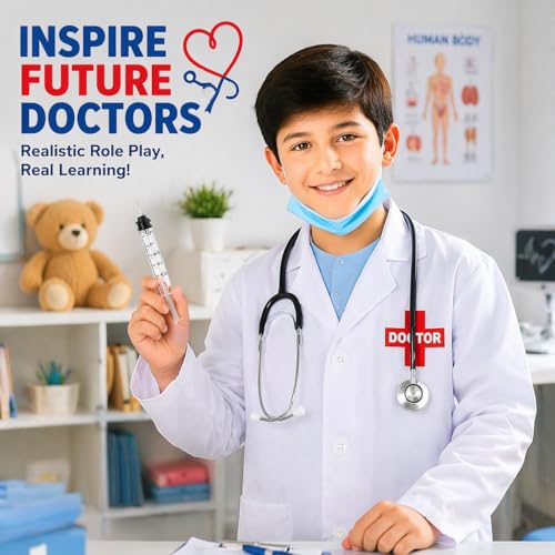 Image of Raj Costume Doctor Costume for Kids Lab Coat Doctor Coat for Kids School Career Day Scientists Doctor Dress Up for Kids Stage Shows