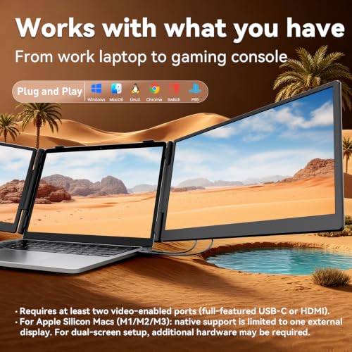 Image of Teamgee S10 Pro 14 inch Dual-Screen Extender - Ultra‑Slim & Hidden Cable | FHD IPS 300nit, USB-C /HDMI, Portable Monitor, 3 lbs, Fits 13-17 inch