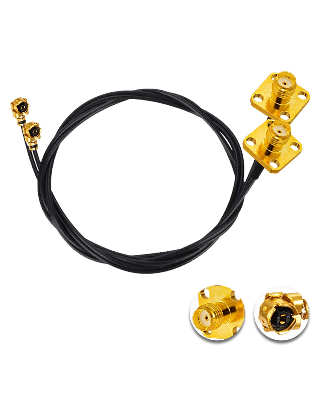 Vecys2PCS U.F.L1 to SMA Cable U.F.L1 to SMA Female Flange Panel Mount 1.13mm Mini-Coaxial Pigtail Cable 20" /50CM for Wireless Routers Mini PCIE Network Cards PCI Wi-Fi WAN Repeater