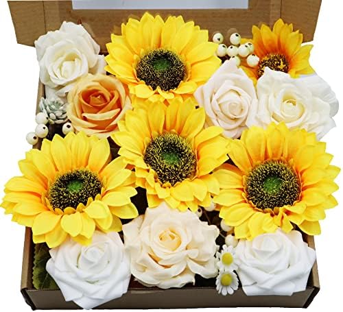 SONGNASS Artificial Sunflower Bouquets Wedding Fall Decor, Bride Holding Flowers,DIY Garden Craft Art Decor Artificial Flowers Combo Box Set(Sunflower)