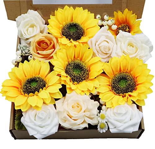 Songnass Artificial Sunflower Bouquets Wedding Fall Decor, Bride Holding Flowers,Diy Garden Craft Art Decor Artificial Flowers Combo Box Set(Sunflower) #TOP16