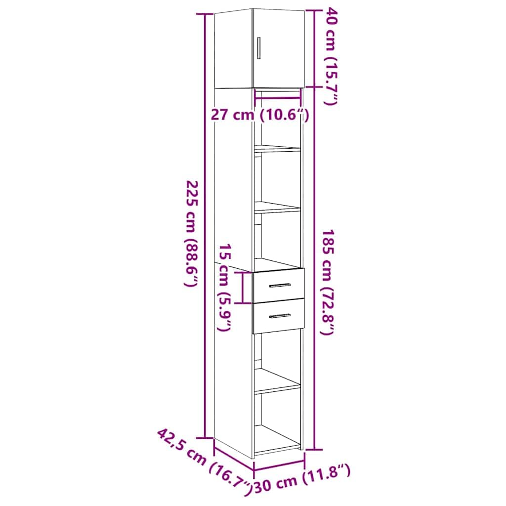 vidaXL Mobile Sottile Grigio Cemento 30x42,5x225 cm in Truciolato