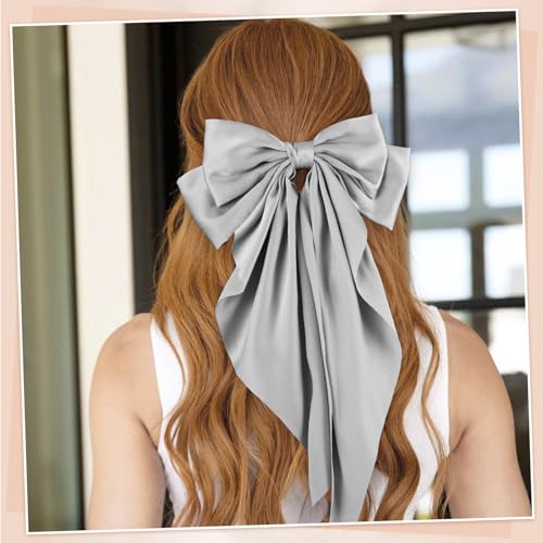 6 Pcs Long Big Satin Hair Bows Bulk for Women & Girls