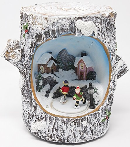 Emanhu Trading LED bewegliche Baumstumpf Winterlandschaft Weihnachtsdeko Landschaft Lichteffekt Farbwechsel (TYP B - Schlittschuh)