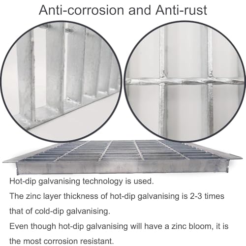 Image of Galvanized Steel Drain Grate with Lip 28x28 in, B-Class 28100 lbs Heavy-Duty Driveway Channel Cover w /Base, Outdoor Trench Drainage Grate, Silver Square Metal Sewer Cover for Garage