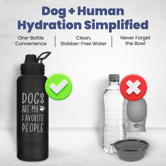 Dog Water Bottle for Dog Lovers – 32 oz Stainless Steel Double Wall Insulated Water Bottle with 8 oz Attached Dog Bowl – Best Dog Mom Gifts for Women – “Dogs are My Favorite People” – Black Dog Water Bottle for Dog Lovers – 32 oz Stainless Steel Double Wall Insulated Water Bottle with 8 oz Attached Dog Bowl – Best Dog Mom Gifts for Women – “Dogs are My Favorite People” – Black