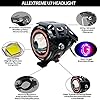 AllExtreme EXU7R1P U7 CREE LED Rainbow Style Hybrid Fog Light Waterproof Driving Work Lamp with Hi/Lo Beam and Angel Eyes Ring for Motorcycle and Cars (12W, Rainbow, 2 PCS) (Red)