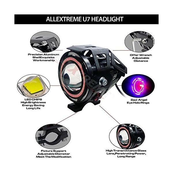 AllExtreme EXU7R1P U7 CREE LED Rainbow Style Hybrid Fog Light Waterproof Driving Work Lamp with Hi/Lo Beam and Angel Eyes Ring for Motorcycle and Cars (12W, Rainbow, 2 PCS) (Red)