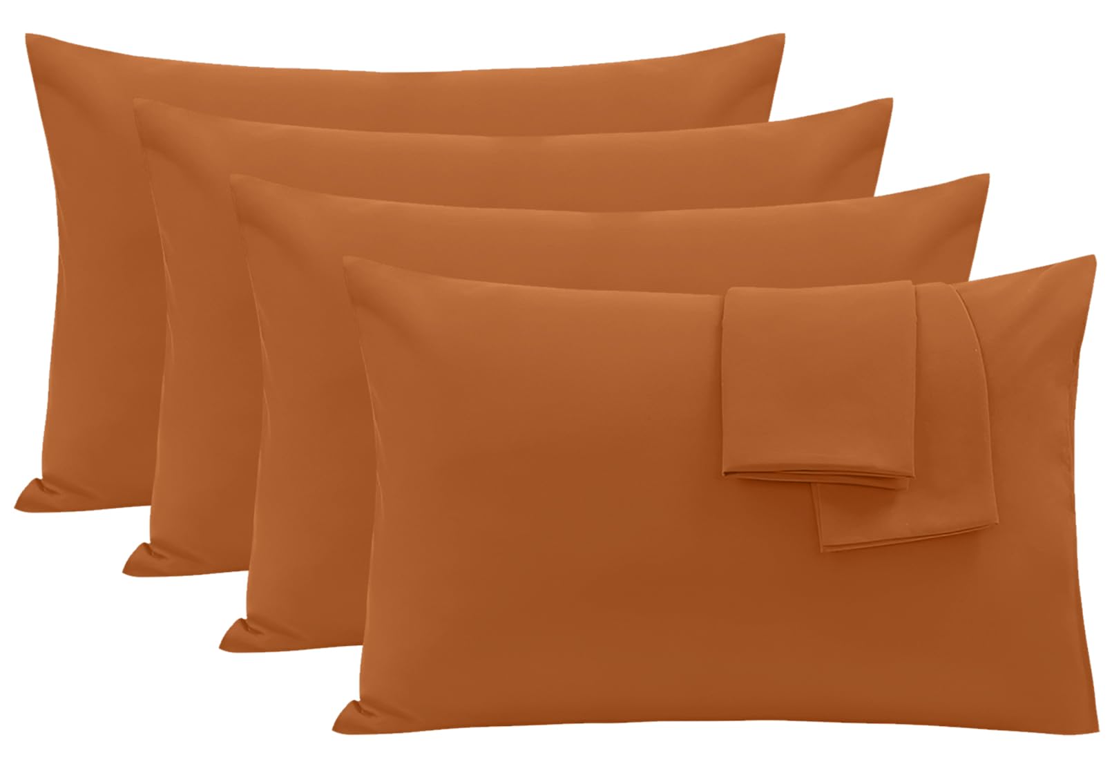 Oxford Homeware Rust Pillow Cases 4 Pack- Soft Brushed Microfiber Standard Size Pillowcases Envelope Closure, Fade & Wrinkle Resistant Breathable Bed Pillow Covers (50 x 75 cm)