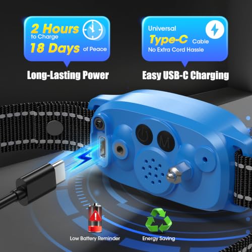Image of Smart AI Bark Collar for Large Medium Small Dogs, Anti Barking Device with 5 Training Modes, Exclusive Forced Bark-Stopping, Rechargeable IP67 Waterproof Bark Collar with 5 Sensitivity (Blue)