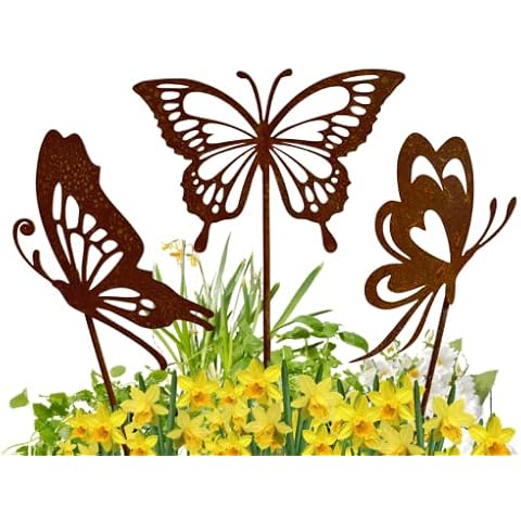 Terma Stahldesign Rostfigur Gartenstecker Set Schmetterling Handmade tolle Gartendeko aus Rost-Metall Edelrost deko rostoptik Rostfiguren Tiere Frühling Sommer Cover