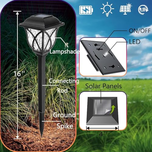 Image of Solar Pathway Lights - Waterproof Outdoor Garden Lights for Yard, Lawn, Patio - Auto On /Off LED Landscape Lighting, Decorative Solar Walkway Lights (2)