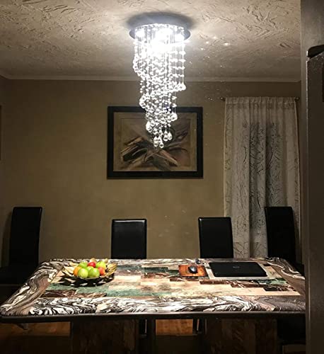 A1A9 Elegant Spiral Crystal Chandelier Lighting, Clear K9 Crystal Raindrop LED Ceiling Lights Chrome Flush Mount Pendant Light Fixture for Livingroom Dining Room Hallway Stairway Foyer (D16'' H31'') - Image 5