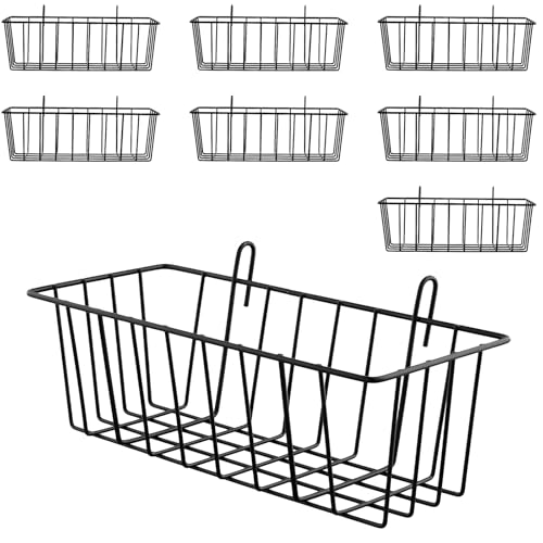 SINJEUN 8 cestas de rejilla para colgar, cesta de metal con gancho para colgar, 23 x 10 x 7,5 cm, rejilla de pared, cesta de metal, cestas de estante para macetas, estantes, organización, color negro