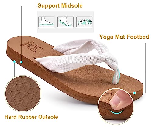 Kuailu Flip Flops For Women With Arch Support Yoga Mat Comfortable Summer Beach Walking Thong Cushion Sandals Slip On Indoor Outdoor White Khaki Size 9 thumb #4