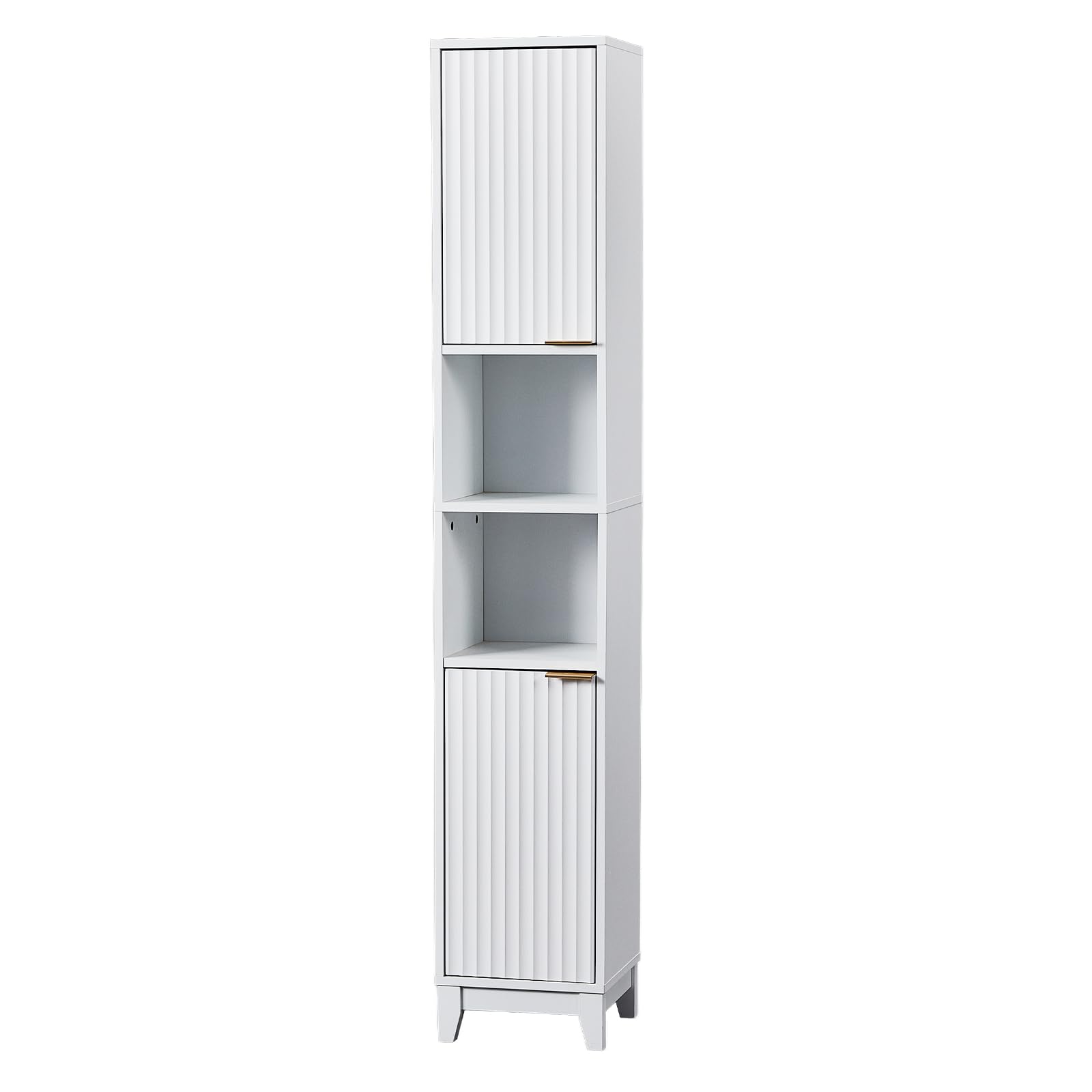 Bonnlo Tall Bathroom Storage Cabinet,White Freestanding Bathroom Narrow Unit with 2 Doors, 2 Shelves,Slim Toilet Paper Storage Cabinet, Open Compartments for Small Spaces, 30×28×170cm