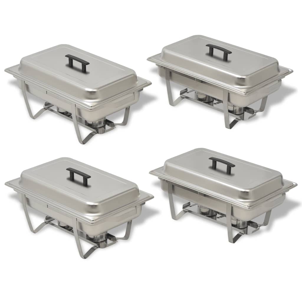 Set di 4 scaldavivande in acciaio inox, per cucina e sala da pranzo, buffet, per feste, eventi e catering, design durevole ed elegante