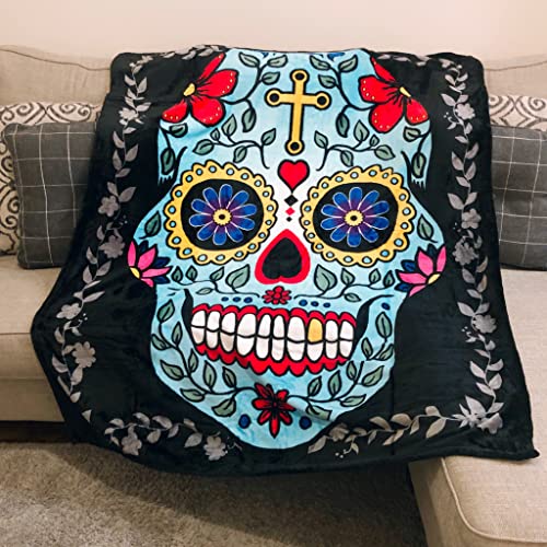 Hipfree Sugar Skull Blanket - Day Of The Dead Blanket 50" X 60" - Soft Throw Blanket For Couch Super Cozy Blanket For All Seasons - Sugar Skull Gifts For Women & Men #TOP5
