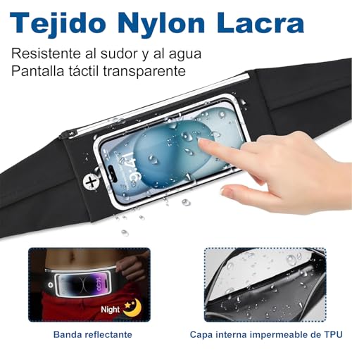 Riñonera Running Cinturón para Correr Hombre Mujer - Cinturon Running Deportiva con 3 Bolsillos con Pantalla táctil Ajustable Riñonera Deportiva/Porta Movil Running hasta 6,9" - imagen 4