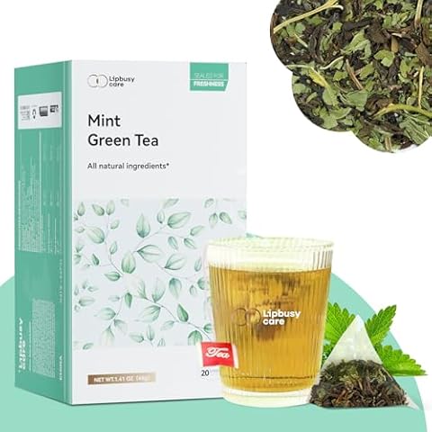 Lipbusy Care Organic Mint Green Tea Bags 20 Count (Pack of 1), Chinese Green Tea with Mint, Whole Green Tea Leaves With Mint Flavor & Caffeinated & Sugar-Free, for Office & Camping & Gathering Cover