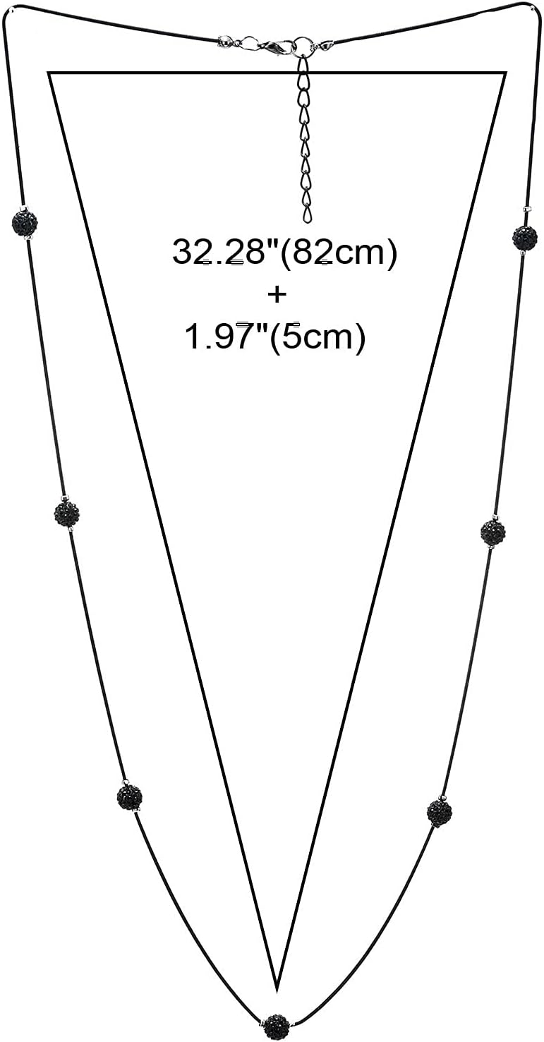 COOLSTEELANDBEYOND Exquisite Black Statement Necklace Long Chain with Red Rhinestones Ball Charms Pendant, Dress Party - Image 4