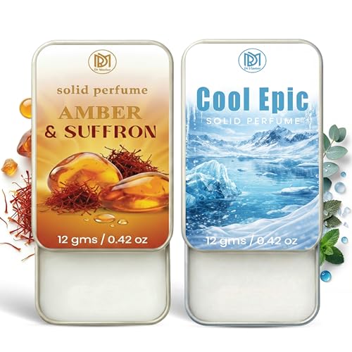 Image of Dr.Mashur Solid Perfume |Amber & Saffron&Cool Epic Alcohol Free Wax Perfume Balm, Long Lasting | Pocket Tin 12g, Pack Of 2| Non Greasy Smooth Glide, Travel Friendly Unisex