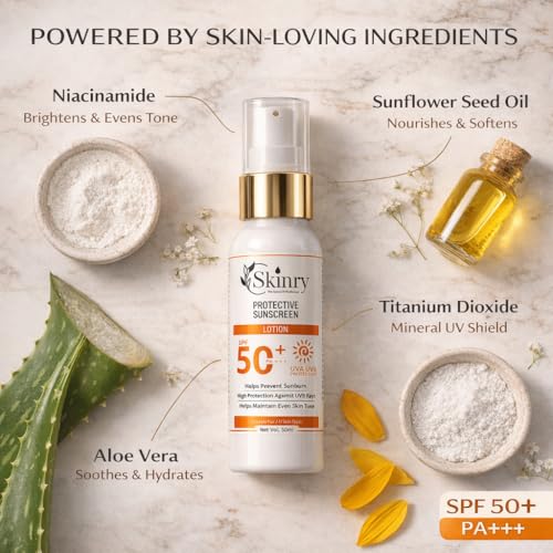 Image of Protective Sunscreen Lotion SPF 50+ PA+++ | Non-Sticky Matte Brightening Formula | UVA UVB Protection | Suitable for All Skin Types | Daily Use Moisturizing Sunscreen | 50ml