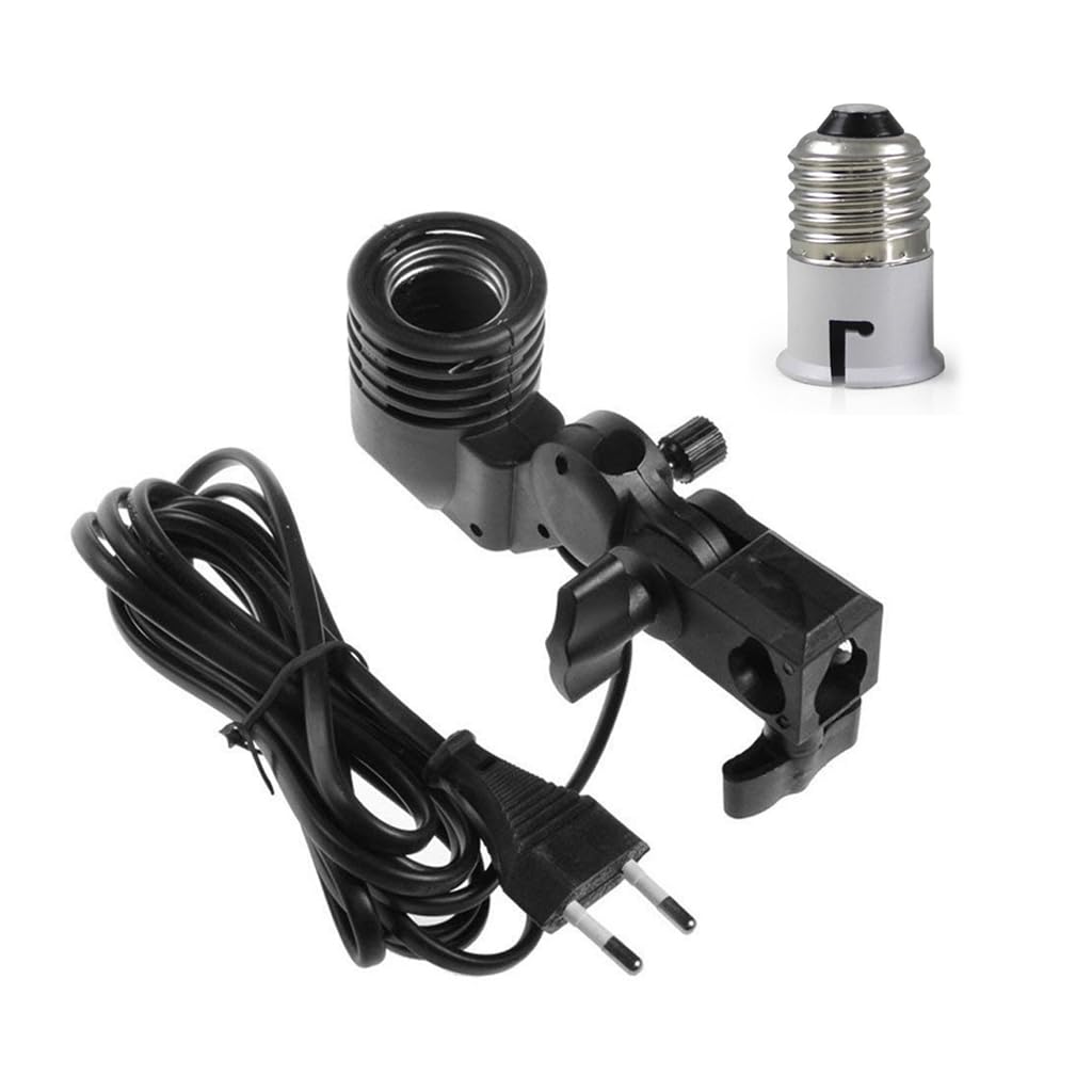 Schsteindar® Photography Photo Light Lamp Bulb Single Holder E27 Socket Bracket Studio EU Plug, Black With E27 to B22 Screw Base Socket Plastic Lamp Holder Light Bulb Adapter