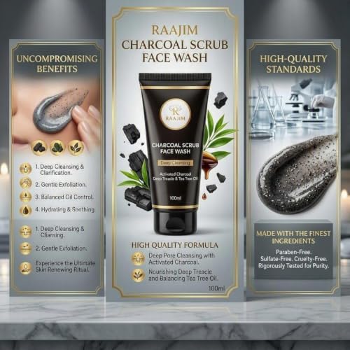 Image of Charcoal Scrub Face Wash with Activated Charcoal and Tea Tree Oil | Deep Cleansing Oil Control & Blackhead Removal Face Wash | Pore Cleansing for Men and Women (100ml)