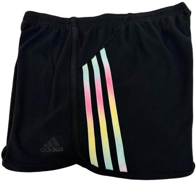 adidas Girls, Youth Girls Athletic Shorts, Elastic Waist, Black with Colorful Stripe (US, Numeric, 14, Regular, Black Multi)