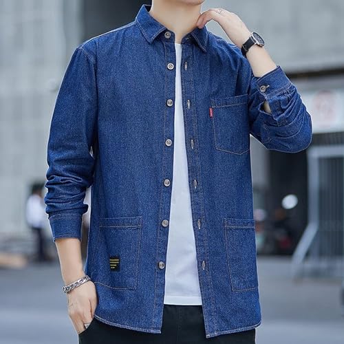 Maiyifu-GJ Men's Cotton Lightweight Denim Shirts Long Sleeve Button-Down Shirt Spring Fall Casual Trucker Jean Jacket2