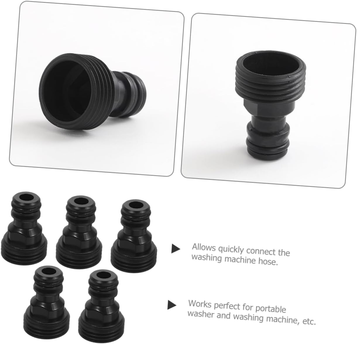 Quick fittings,5pcs Hose Adapters Portable Dishwasher Adapter Quick Connect Adapter Water Inlet Adapter Hose Inlet Adapter, 3.60X2.50X1.50CM, Black