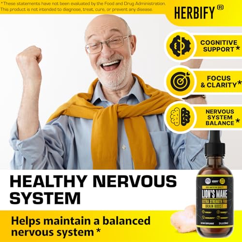 Image of HERBIFY Lions Mane Mushroom Supplement - Immune Support - Lions Mane Tincture for Memory, Focus & Clarity - Daily Mushroom Supplement - 2 Fl oz 2 Pack