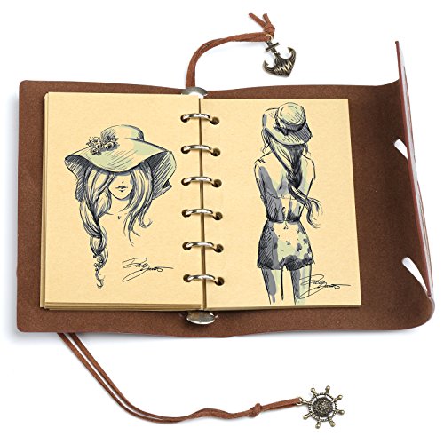 Kesoto A7 Size 5.9X 3.9 Refillable Leather Travel Journal Notebook - With 1 Extra Refill, Vintage Nautical Spiral String Unlined Notepad Portable Personalized Diary With Classic Embossed Cover #TOP3